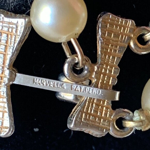 Vintage Marvella 1950's Double-Strand Faux Pearl Crystal Bead Necklace Bow Clasp - Picture 3 of 5